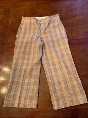 Vintage Pink Tartan Plaid Cropped Pants in Brown and Beige